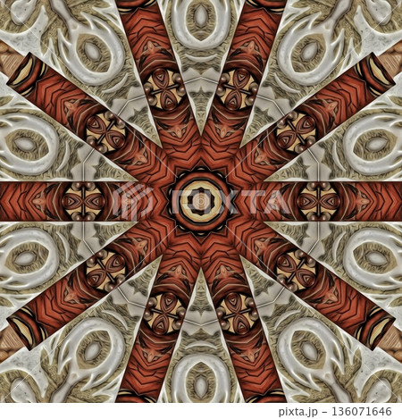 Design features an elegant wooden carved pattern inspired by traditional craftsmanship. Intricate relief and natural wood textures add warmth and depth, ideal for tiles, flooring, wall covering 136071646