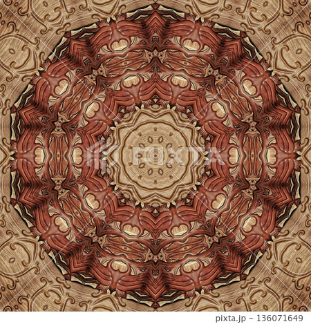 Design features an elegant wooden carved pattern inspired by traditional craftsmanship. Intricate relief and natural wood textures add warmth and depth, ideal for tiles, flooring, wall covering Design features an elegant wooden carved pattern inspired by traditional craftsmanship. Intricate relief and natural wood textures add warmth and depth, ideal for tiles, flooring, wall covering 136071649