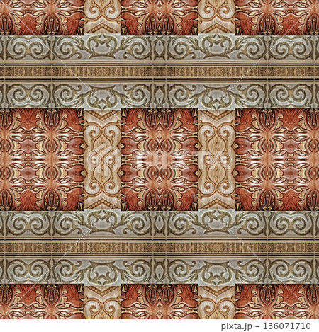 An elegant wooden carved design inspired by traditional craftsmanship, featuring detailed relief textures that add warmth and depth. Perfect for tiles, flooring, wall coverings, packaging, and furnish An elegant wooden carved design inspired by traditional craftsmanship, featuring detailed relief textures that add warmth and depth. Perfect for tiles, flooring, wall coverings, packaging, and furnish 136071710