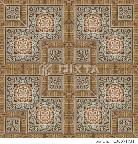 An elegant wooden carved design inspired by traditional craftsmanship, featuring detailed relief textures that add warmth and depth. Perfect for tiles, flooring, wall coverings, packaging, and furnish An elegant wooden carved design inspired by traditional craftsmanship, featuring detailed relief textures that add warmth and depth. Perfect for tiles, flooring, wall coverings, packaging, and furnish 136071731