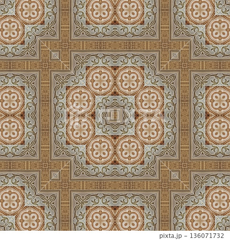 An elegant wooden carved design inspired by traditional craftsmanship, featuring detailed relief textures that add warmth and depth. Perfect for tiles, flooring, wall coverings, packaging, and furnish 136071732