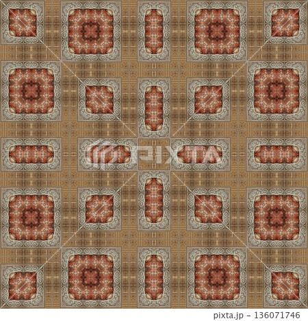An elegant wooden carved design inspired by traditional craftsmanship, featuring detailed relief textures that add warmth and depth. Perfect for tiles, flooring, wall coverings, packaging, and furnish 136071746