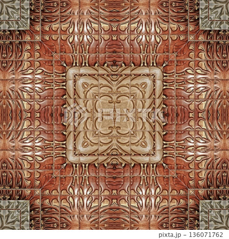 An elegant wooden carved design inspired by traditional craftsmanship, featuring detailed relief textures that add warmth and depth. Perfect for tiles, flooring, wall coverings, packaging, and furnish 136071762