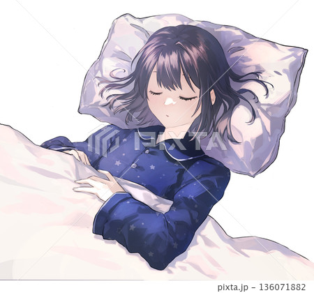 ベッドでぐっすり眠る女の子_背景なし ベッドでぐっすり眠る女の子_背景なし 136071882
