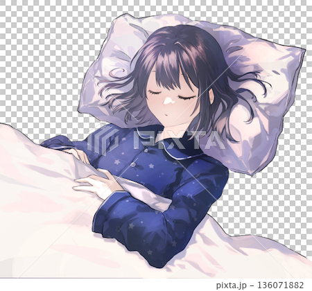 ベッドでぐっすり眠る女の子_背景なし ベッドでぐっすり眠る女の子_背景なし 136071882
