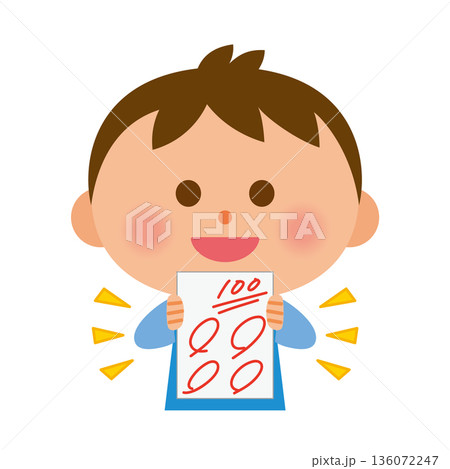 100点のテストを持って喜ぶ子供 100点のテストを持って喜ぶ子供 136072247
