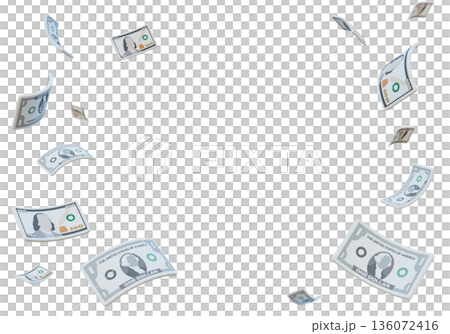 Flying one and hundred dollar banknotes in 3D cartoon style 136072416