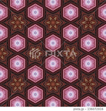 Abstract floral design features a pattern with rich textures and relief details. Soft pink, earthy brown, and muted blue tones add depth, making it ideal for textiles, wallpaper and fashion prints 136072816