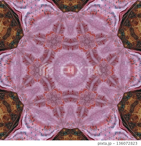 Abstract floral design features a pattern with rich textures and relief details. Soft pink, earthy brown, and muted blue tones add depth, making it ideal for textiles, wallpaper and fashion prints 136072823