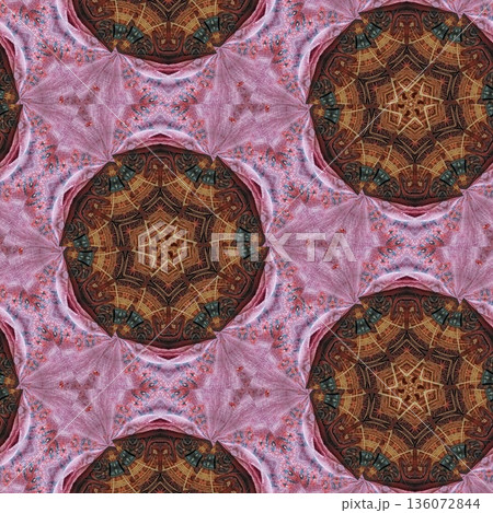 Abstract floral design features a pattern with rich textures and relief details. Soft pink, earthy brown, and muted blue tones add depth, making it ideal for textiles, wallpaper and fashion prints Abstract floral design features a pattern with rich textures and relief details. Soft pink, earthy brown, and muted blue tones add depth, making it ideal for textiles, wallpaper and fashion prints 136072844
