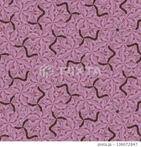 Abstract floral design features a pattern with rich textures and relief details. Soft pink, earthy brown, and muted blue tones add depth, making it ideal for textiles, wallpaper and fashion prints 136072847