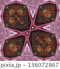 Abstract floral design features a pattern with rich textures and relief details. Soft pink, earthy brown, and muted blue tones add depth, making it ideal for textiles, wallpaper and fashion prints 136072867