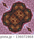 Abstract floral design features a pattern with rich textures and relief details. Soft pink, earthy brown, and muted blue tones add depth, making it ideal for textiles, wallpaper and fashion prints 136072868