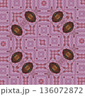 Abstract floral design features a pattern with rich textures and relief details. Soft pink, earthy brown, and muted blue tones add depth, making it ideal for textiles, wallpaper and fashion prints 136072872