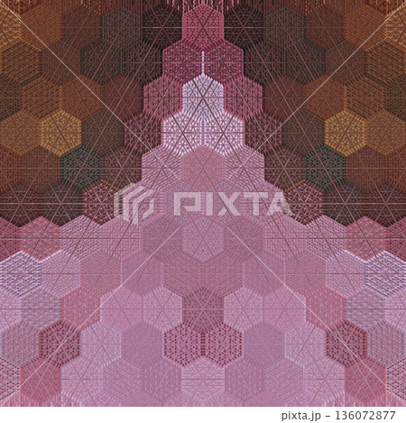 Abstract floral design features a pattern with rich textures and relief details. Soft pink, earthy brown, and muted blue tones add depth, making it ideal for textiles, wallpaper and fashion prints 136072877