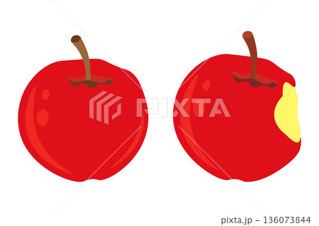 真っ赤なりんごと、かじられたリンゴのイラストセット 136073844