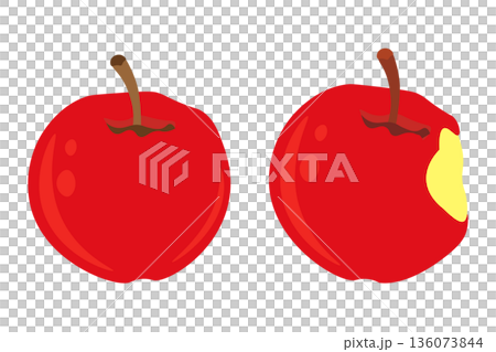 一組插圖,包括一顆鮮紅的蘋果和一顆被咬了一口的蘋果。 一組插圖,包括一顆鮮紅的蘋果和一顆被咬了一口的蘋果。 136073844