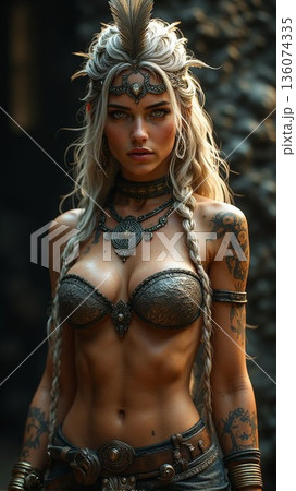 【インディアンアマゾネス Vol.08】個性的なボディペイントのアマゾネス　Amazoness wi 136074335