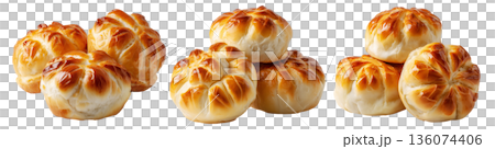 Panipopo sweet rolls baked in coconut milk with golden crust isolated on white background, concept of bakery and food freshness Panipopo sweet rolls baked in coconut milk with golden crust isolated on white background, concept of bakery and food freshness 136074406