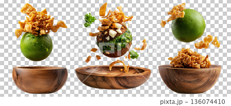 Ecuador boln de Verde green plantain spinach and mashed potato ball with melted cheese, isolated on white background Ecuador boln de Verde green plantain spinach and mashed potato ball with melted cheese, isolated on white background 136074410
