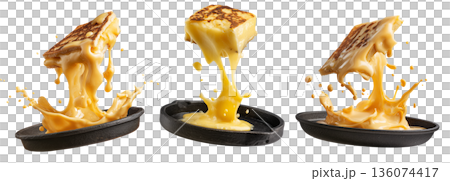 Argentina grilled Provoleta cheese pieces stacked, isolated on white transparent background. Concept of South American Cuisine 136074417