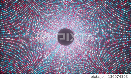 Circle particles tunnel. Computer generated 3d render 136074598