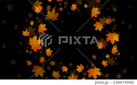 Bright orange autumn fall abstract circular background with maple leaves 136074948