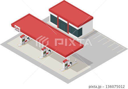 Inner city urban gas station illustration 136075012