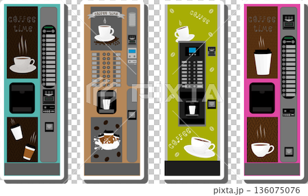 big colored set different types coffee machine 136075076