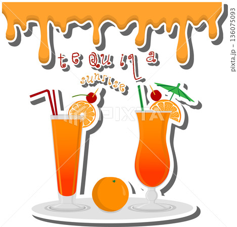 Bright beautiful alcohol cocktail tequila sunrise 136075093