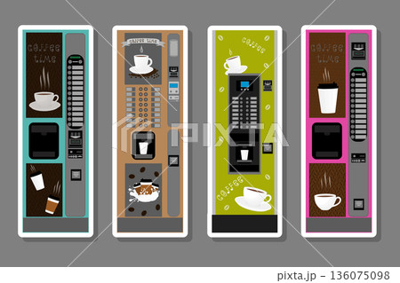 big colored set different types coffee machine 136075098