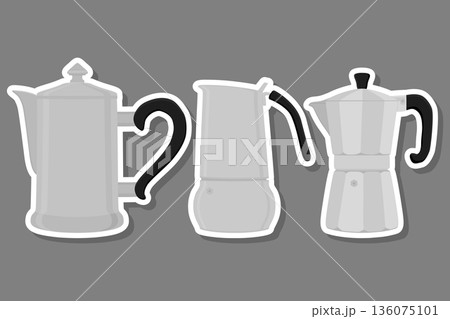 Illustration on theme big colored set different types coffee pots 136075101