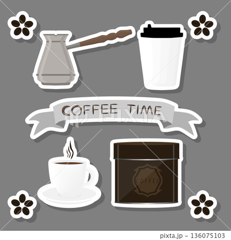 Vector illustration logo for white ceramic cup of hot coffee on saucer Vector illustration logo for white ceramic cup of hot coffee on saucer 136075103