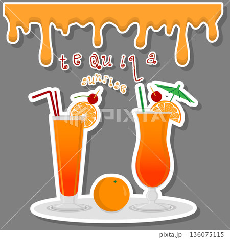 Vector illustration for alcohol cocktail tequila sunrise Vector illustration for alcohol cocktail tequila sunrise 136075115