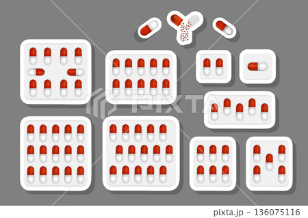 big colored set different types of pills inside close blister 136075116