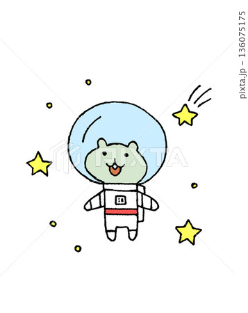 宇宙飛行士のイラスト、星空付き 136075175