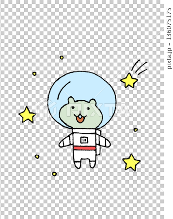 宇宙飛行士のイラスト、星空付き 136075175