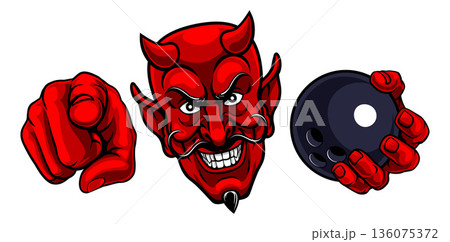 Devil Bowling Ball Sport Team Mascot Illustration Devil Bowling Ball Sport Team Mascot Illustration 136075372