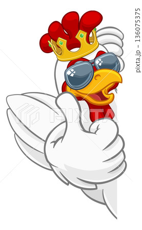 Cool King Chicken Rooster Cockerel Bird Cartoon 136075375