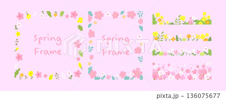 Cute Pink Spring Floral Frame and Border Set with Cherry Blossoms Cute Pink Spring Floral Frame and Border Set with Cherry Blossoms 136075677