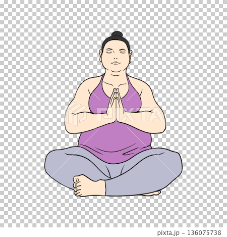 Fat woman in a yoga pose Fat woman in a yoga pose 136075738