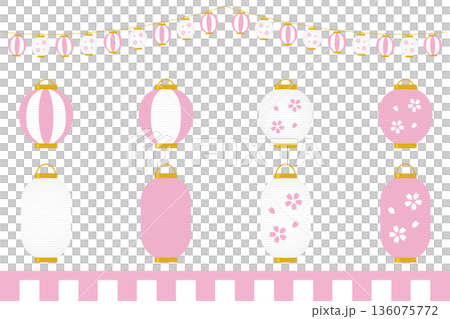 提灯　春　祭り　ピンク　イラスト　 136075772