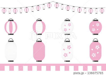 春デザインの提灯イラストセット 136075785