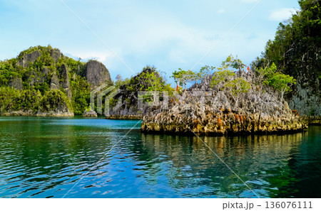 beautiful view of island and sea with clear sky background, West Papua, Indonesia 136076111