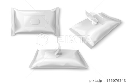 White wet wipe package mockup, 3d realistic 136076348