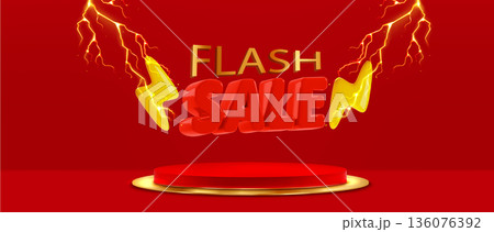 Flash sale podium with electric lightning 136076392