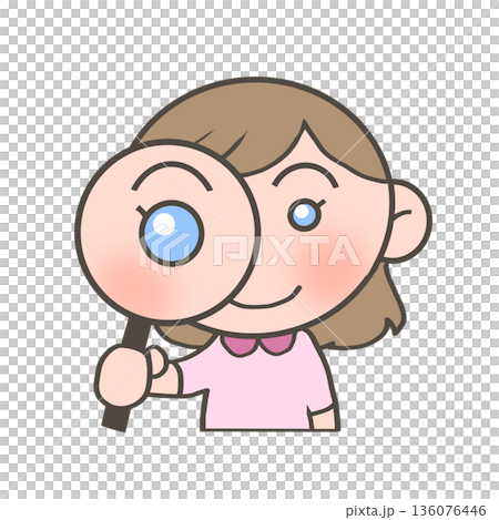 虫眼鏡を持った白人の女の子 136076446