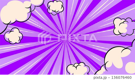 Comic book bursting sky background with clouds Comic book bursting sky background with clouds 136076460