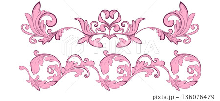 Pink baroque frame ornaments set Pink baroque frame ornaments set 136076479
