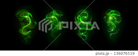 Magic green light swirls set isolated on black 136076519